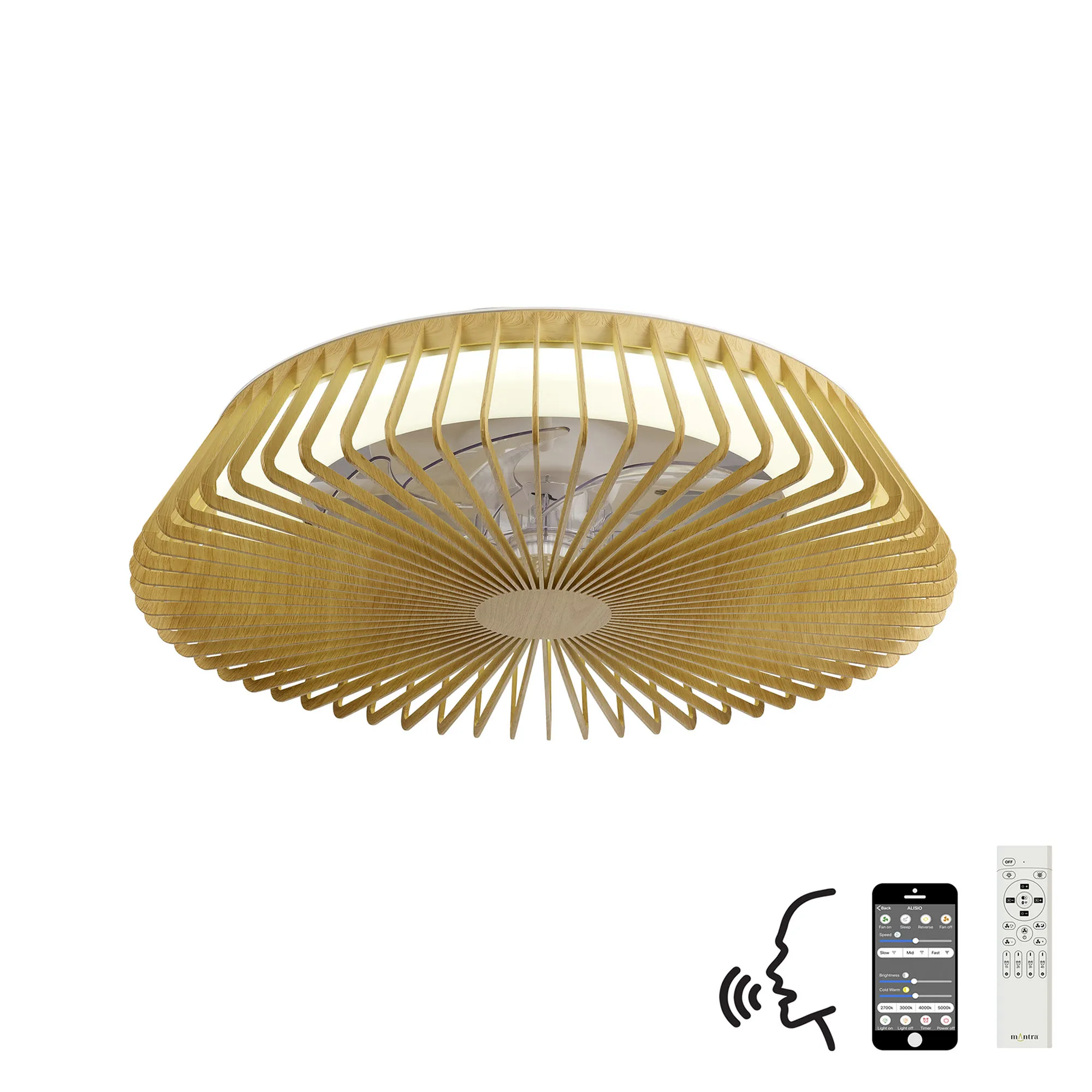 Himalaya 70W LED Dimmable Ceiling Light & Fan, Remote / APP / Voice Controlled Wood Effect